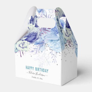 Floral Glitter Light Blue Happy Birthday Favor Box