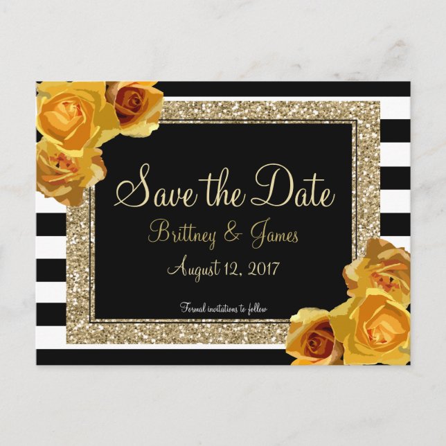 Floral & Glitter Save the Date Postcard (Front)