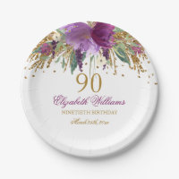 Floral Glitter Sparkling Amethyst 90th Birthday