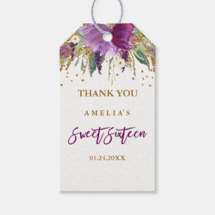 Floral Glitter Sparkling Amethyst Sweet 16 Tags