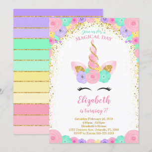 Floral Glitter Unicorn Invitation