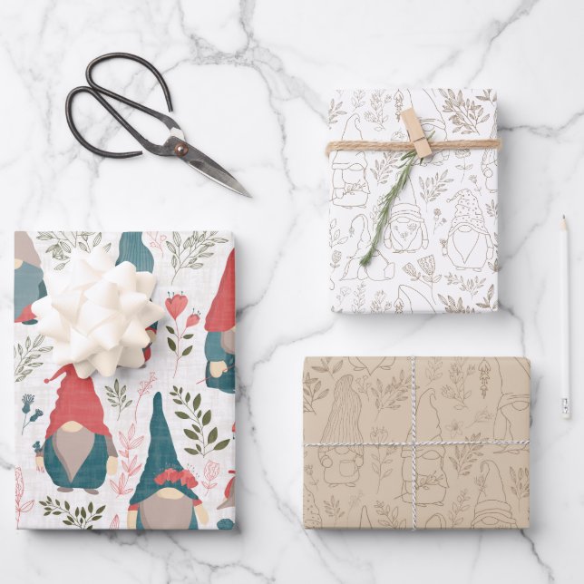 Floral Gnome 3 pack Gift Wrap (Front)