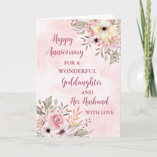 Floral Goddaughter and her Husband Anniversary Card (Front)