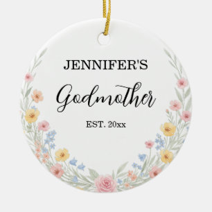 Floral Godmother Custom Name and Year Ceramic Ornament