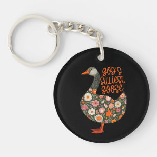 Floral God's Silliest Goose Funny Cute Animal Keychain