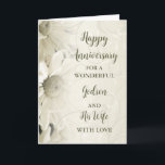 Floral Godson & Wife Anniversary Card<br><div class="desc">Happy wedding anniversary card for godson and wife with beautiful white vintage flowers pattern and sentimental verse.</div>