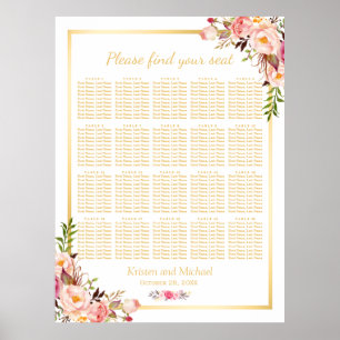 Floral Gold   20 Tables Wedding Seating Chart