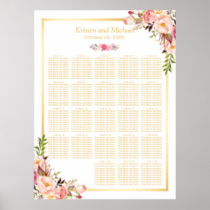 Floral Gold   20+ Tables Wedding Seating Chart
