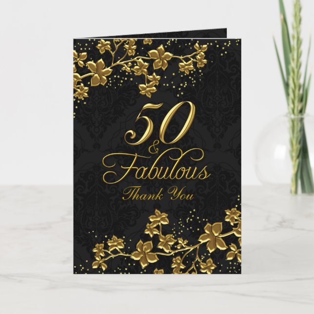 Floral Gold 50 Fabuleux Carte de remerciements (Devant)