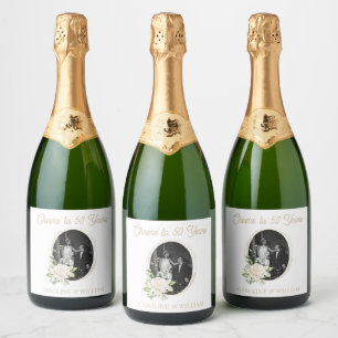 Floral & Gold 50th Anniversary Party Wine Label