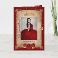 Floral Gold and Red Quinceañera Photo Folded