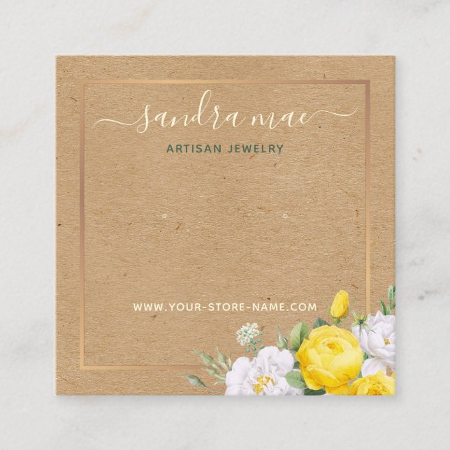 Floral Gold Art Paper Look Jewellery Display Card (Front)