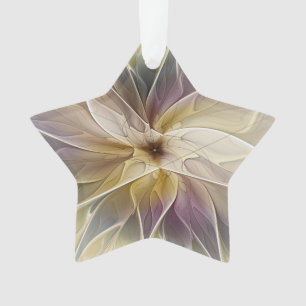 Floral Gold Aubergine Abstract Fractal Art Star Ornament