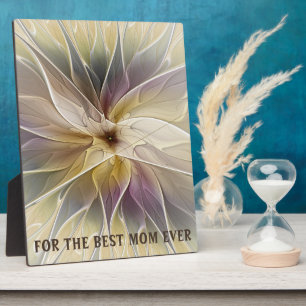 Floral Gold Aubergine Abstract Fractal Best Mom Plaque