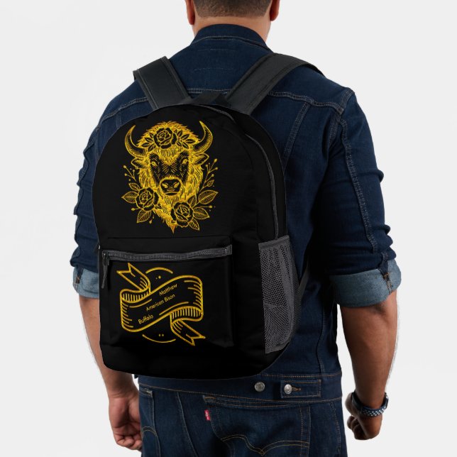 Floral Gold Bison Head Decor Printed Backpack (Insitu (Model))