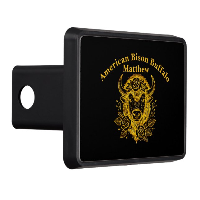 Floral Gold Bison Head Decor Trailer Hitch Cover (Right)