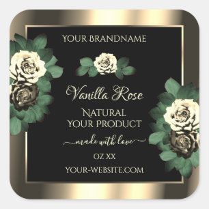 Floral Gold Black Product Labels Green Cream Roses