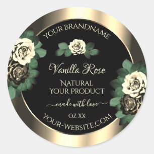 Floral Gold Black Product Labels Green Cream Roses