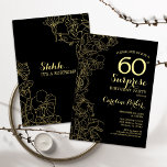 Floral Gold Black Surprise 60th Birthday Party Invitation<br><div class="desc">Floral Gold Black Surprise 60th Birthday Party Invitation. Elegant design featuring botanical accents and typography script font. Feminine invite card perfect for a stylish womens surprise bday celebration. Personalize with your own details. Can be customized to any age. Printed Zazzle invitations or instant download digital printable template.</div>