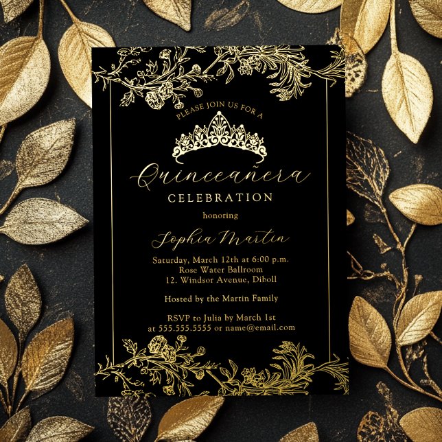 Floral Gold Black Vintage Quinceanera  (Creator Uploaded)