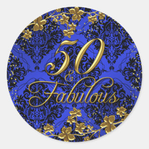 Floral Gold Blue 50 & Fabuleux Autocollant Anniver