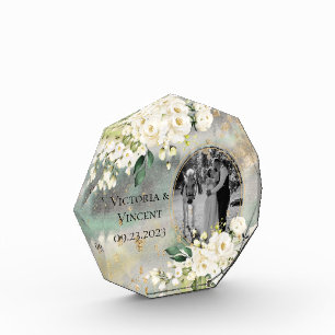 Floral Gold Botanical Cream Photo Names Wedding Block