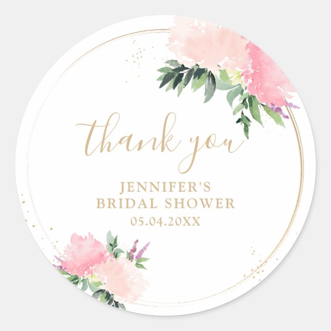 Floral Gold Bridal Shower Classic Round Sticker (Front)
