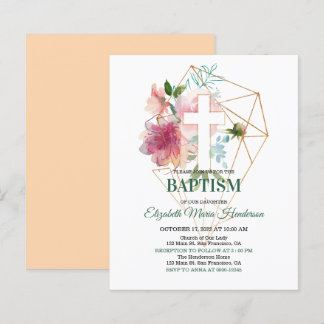 Floral & Gold/BUDGET- Girl Baptism Invitation.