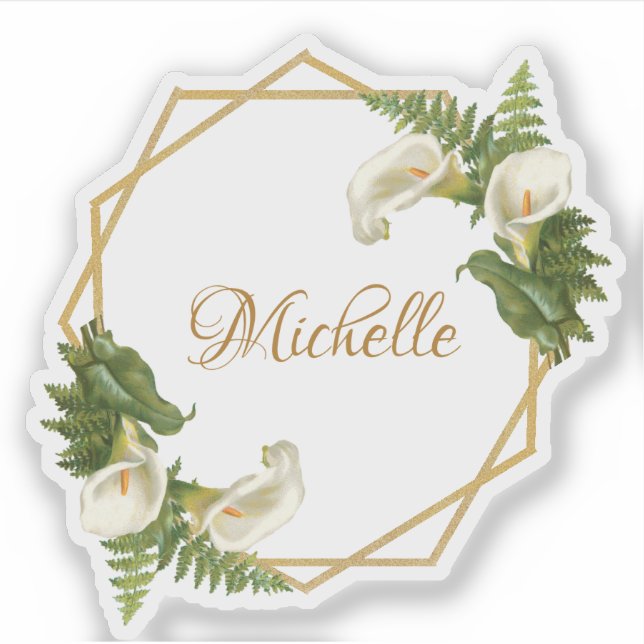 Floral Gold Calla Lilies Girly Name Geometric (Front)