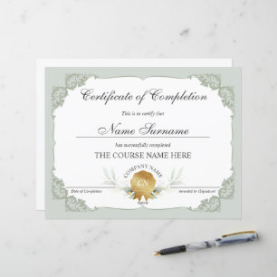 Floral Gold Certificate of Completion Award Course
