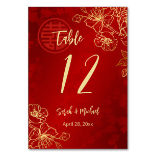 Floral Gold Chinese Wedding  Table Number