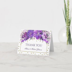 Floral Gold Confetti Purple Thank You