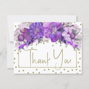 Floral Gold Confetti Purple Thank You Postcard