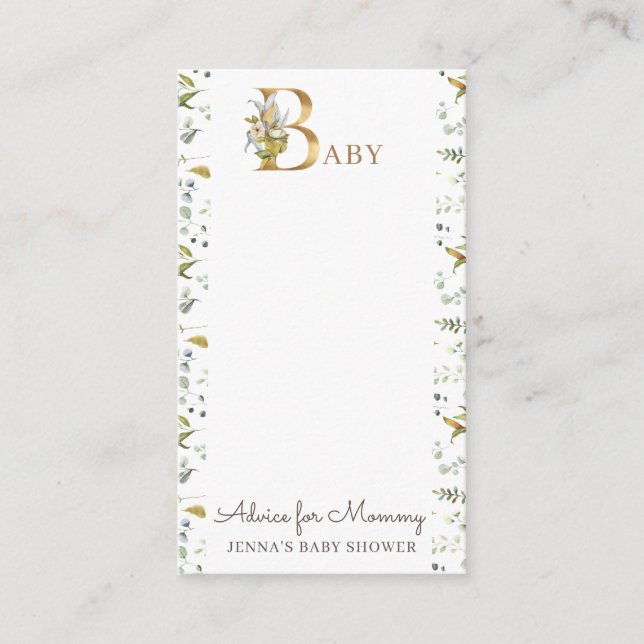 floral gold elegant Baby Shower Advice Enclosure Card (Front)