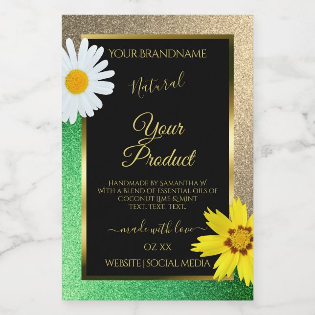 Floral Gold et Parties scintillant verte Étiquette (Étiquettes simples)