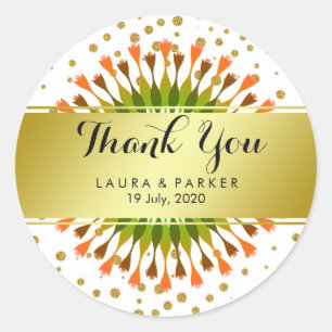 Floral Gold Faux Foil Glitter Thank You Wedding Classic Round Sticker