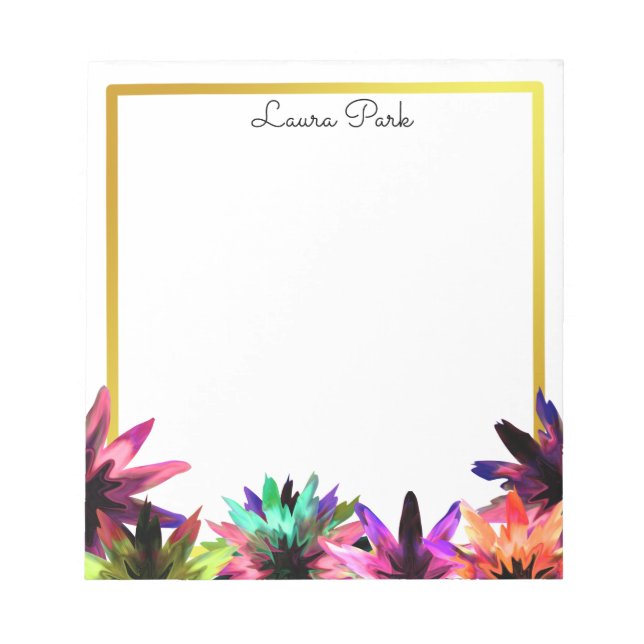 Floral Gold Faux Personalized Cute Girly Notepad (Front)