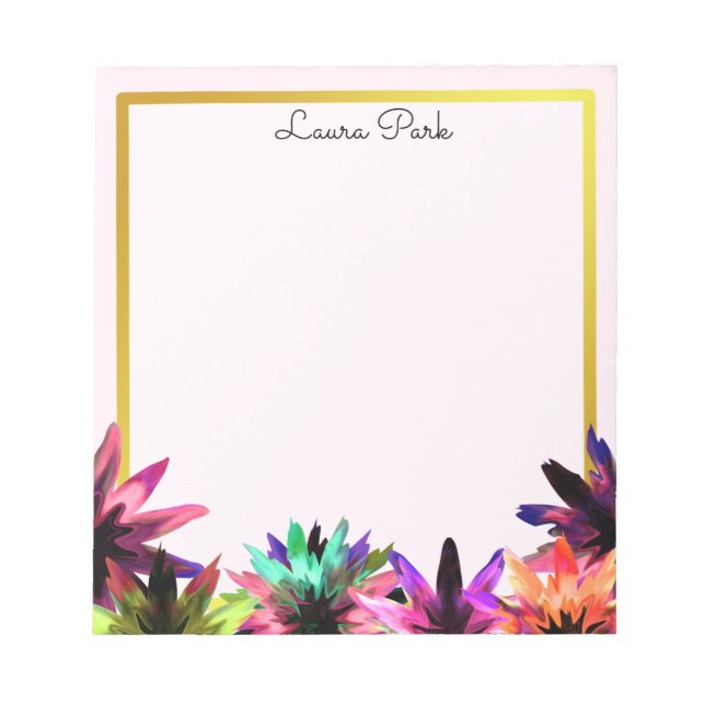 Floral Gold Faux Personalized Cute Girly Notepad (Front)