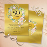 Floral Gold Foil 50th Anniversary Save the Date Announcement Postcard<br><div class="desc">Featuring a delicate watercolor roses floral greenery garland on a gold foil background, this chic botanical 50th wedding anniversary save the date card can be personalized with your special golden anniversary information. The reverse features a matching floral garland framing your anniversary dates in elegant text on a gold foil background....</div>