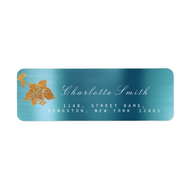 Floral Gold Foil Aqua Metallic Blue Water RSVP (Front)