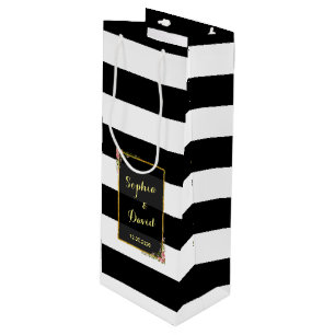 Floral Gold Foil Stripe Wedding Wine Wine Gift Bag
