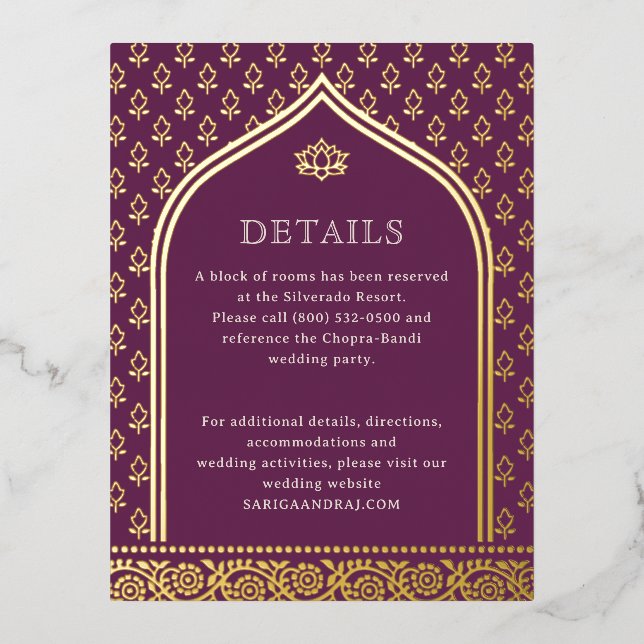 Floral Gold Foil Wedding Detail Information Cards (Front)