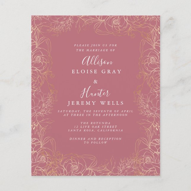 Floral gold Foil Wedding Invitation Flyer (Front)