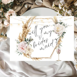 Floral Gold Frame Champagne Glass Bridesmaid Card