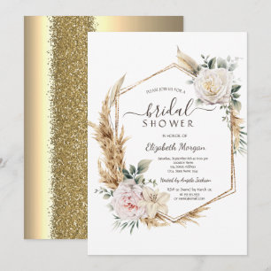 Floral Gold Frame Glitter Bridal Shower Invitation