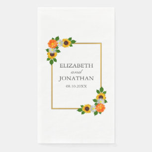 Floral Gold Frame Wedding Napkin