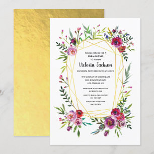 Floral Gold Geometric Crystal Bridal Shower Invitation