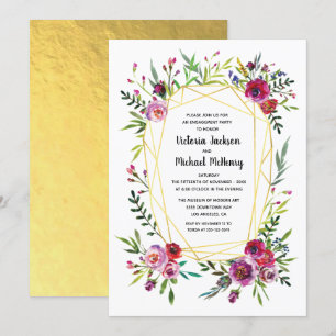 Floral Gold Geometric Crystal Engagement Party Invitation