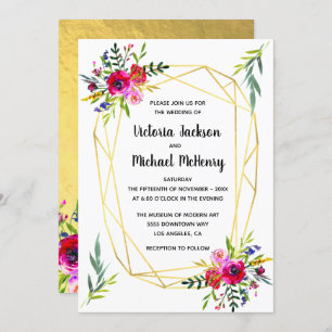 Floral Gold Geometric Crystal Wedding Invitation