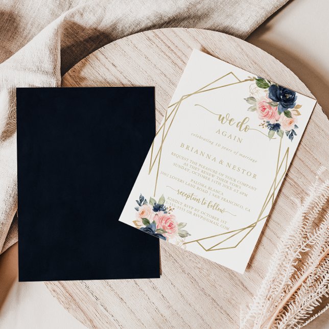 Floral Gold Geometric We Do Again Vow Renewal  Invitation (Creator Uploaded)